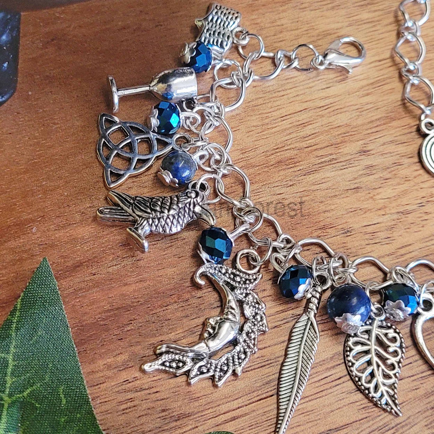 Pagan Ways Charm Bracelet with Lapis Lazuli and Glass Crystal