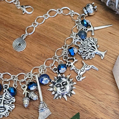 Pagan Ways Charm Bracelet with Lapis Lazuli and Glass Crystal