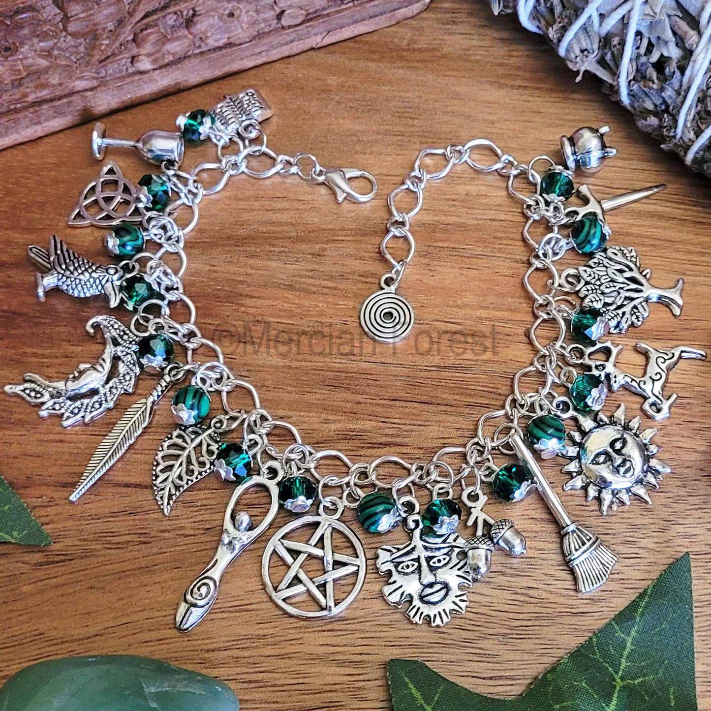 Pagan Ways Charm Bracelet with Malachite