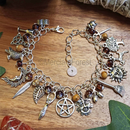 Pagan Ways Charm Bracelet with Picture Jasper and Glass Beads