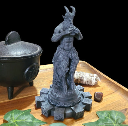 Pan Horned God Statue Figurine in Stone Effect