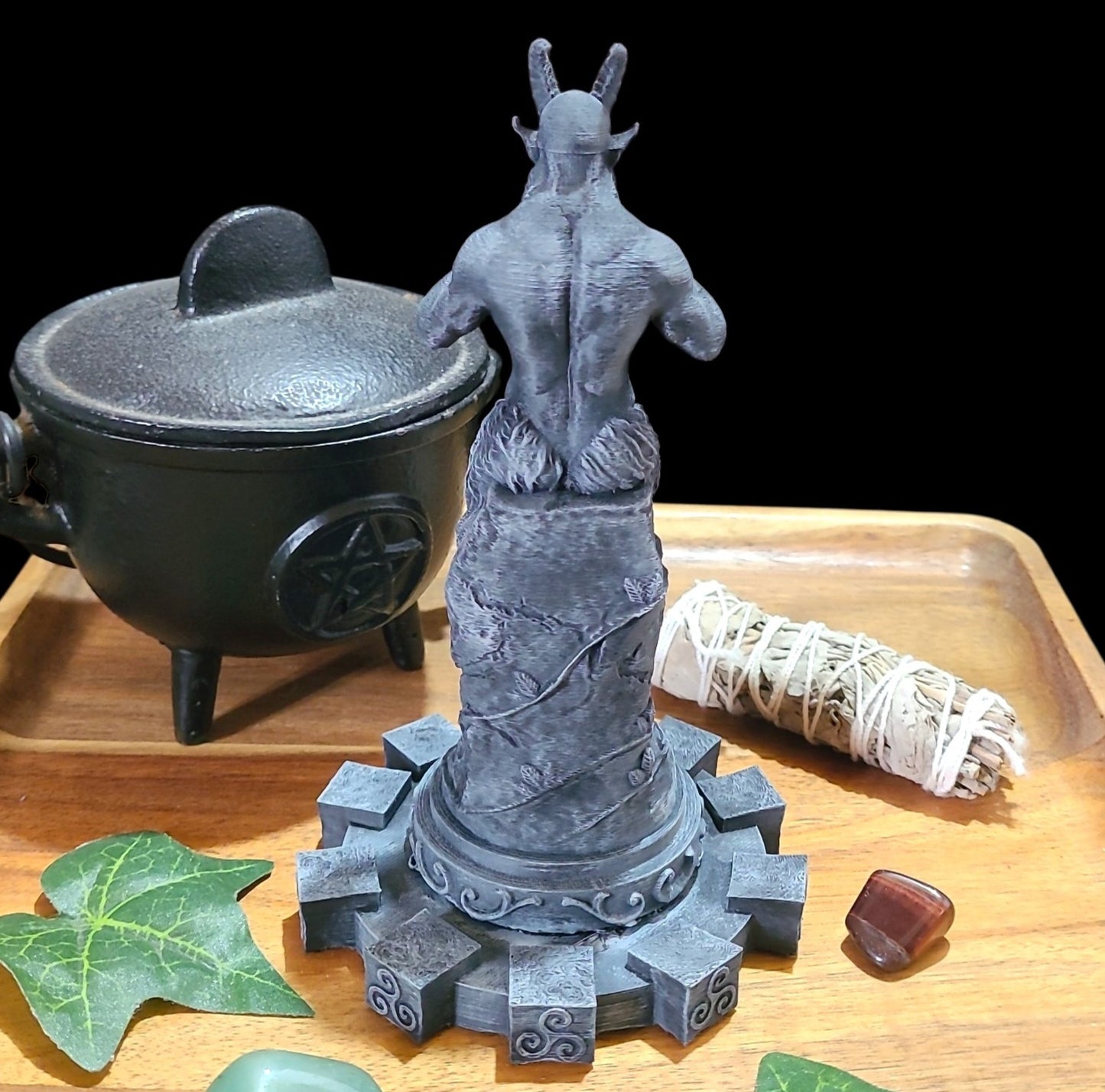 Pan Horned God Statue Figurine in Stone Effect