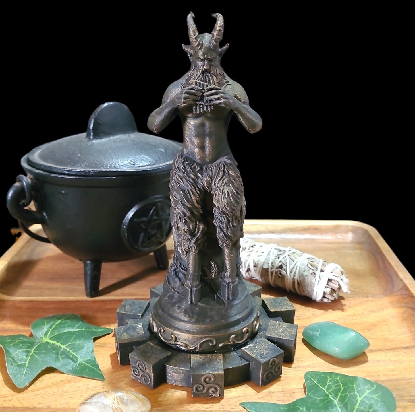 Pan Horned God Statue Figurine in Bronze Tone