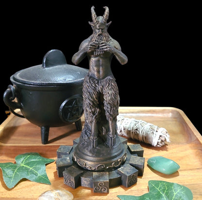 Pan Horned God Statue Figurine in Bronze Tone