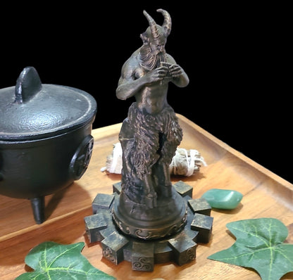 Pan Horned God Statue Figurine in Bronze Tone