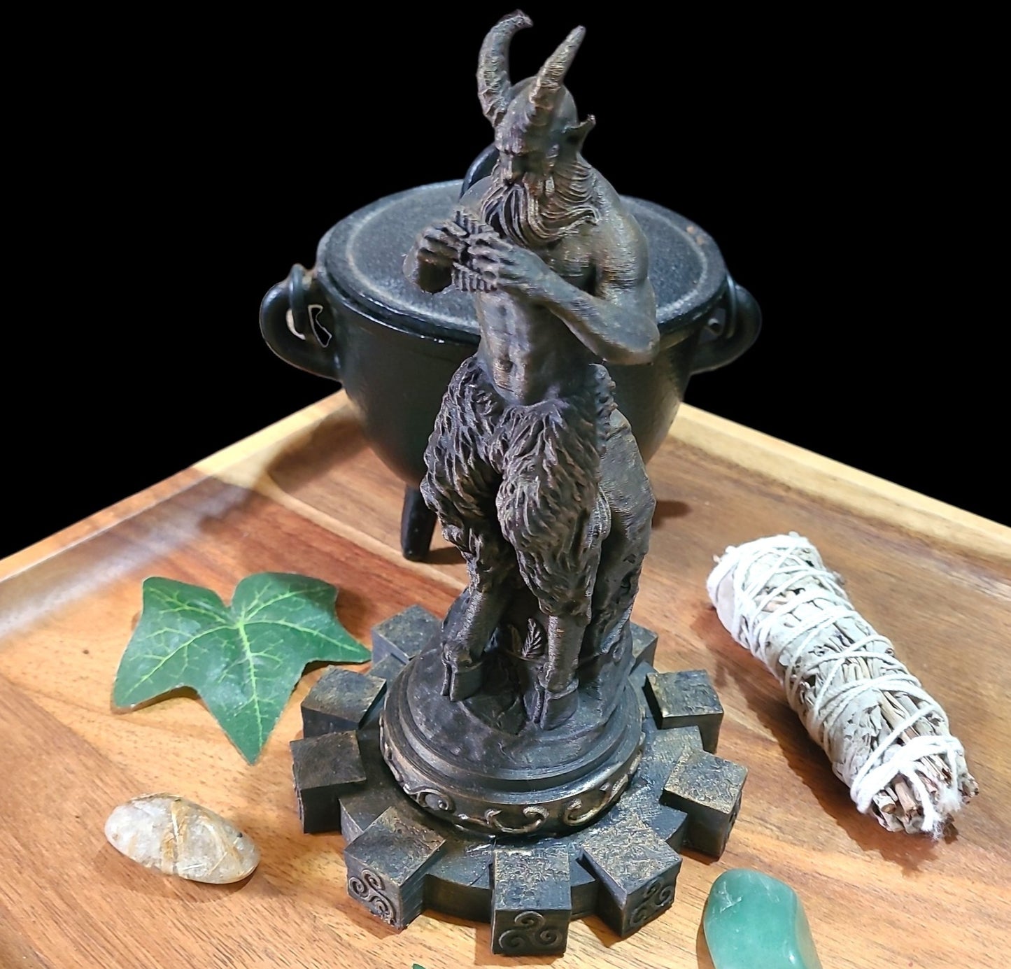 Pan Horned God Statue Figurine in Bronze Tone