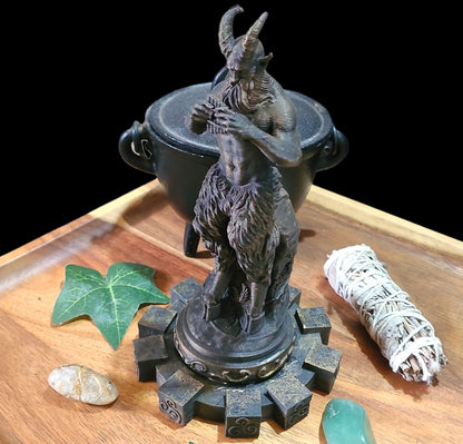 Pan Horned God Statue Figurine in Bronze Tone