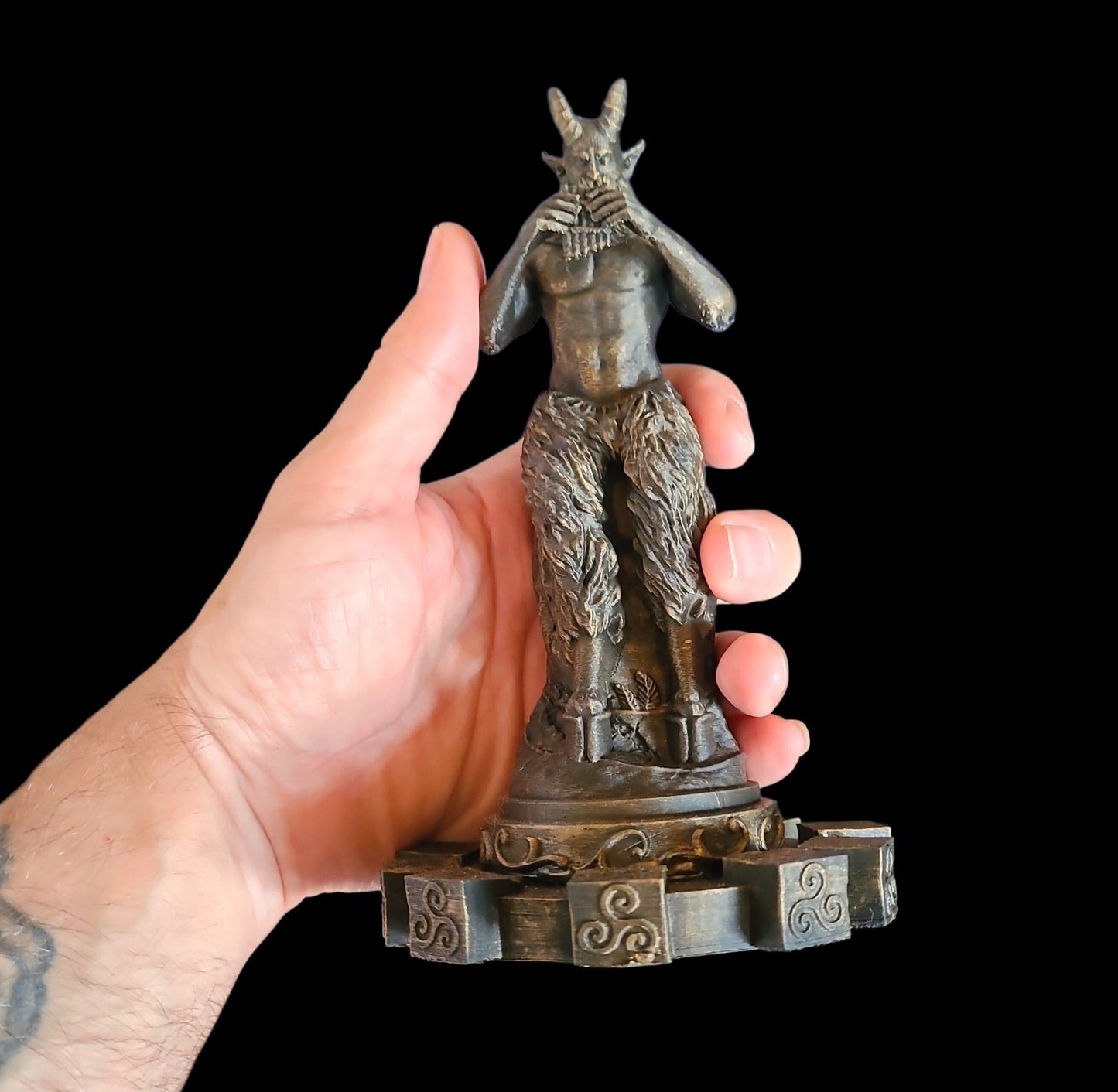 Pan Horned God Statue Figurine in Bronze Tone