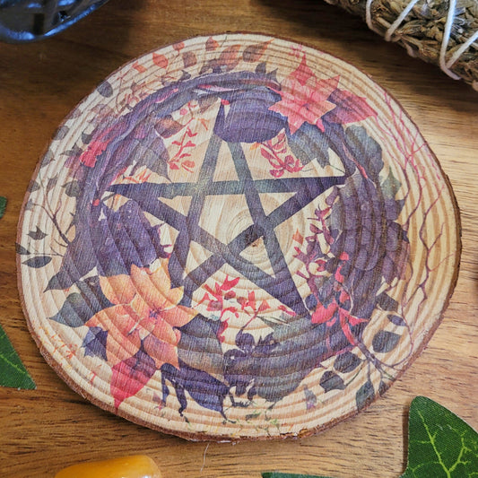 Floral Pentacle Pentagram Altar Tile Decoration with Orange Flowers