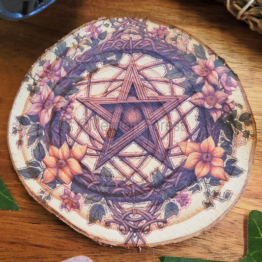 Floral Pentacle Pentagram Altar Tile Decoration with Brown Vines