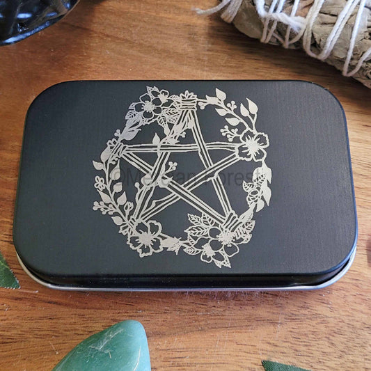 Floral Pentacle Altar Tin, Pentagram Altar Tin, Mini Travel Altar Tin, Offering Box, Witchcraft box