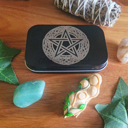 Pentacle engraved tin with Gaia Goddess