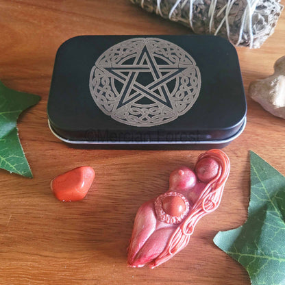 Pentacle engraved tin with Tranquillity Goddess