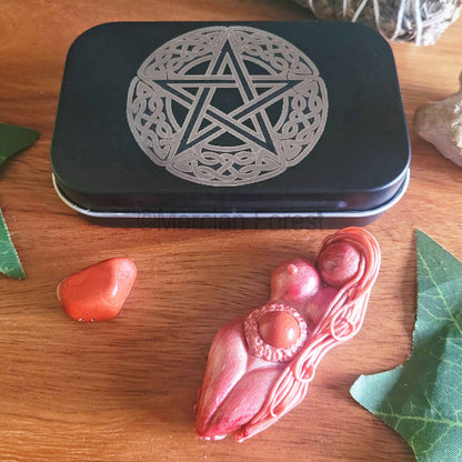 Pentacle engraved tin with Tranquillity Goddess