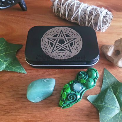 Pentacle engraved tin with Gaia Goddess