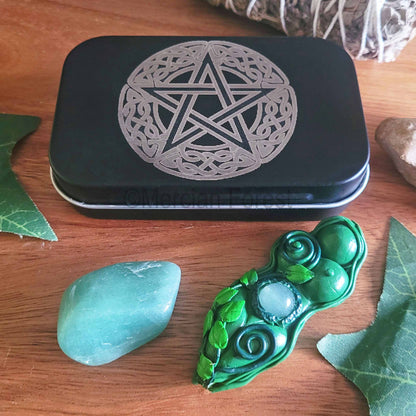 Pentacle engraved tin with Gaia Goddess