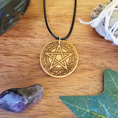 Pentacle Pendant Necklace on Black Cord, Pagan Jewellery for Wiccan, Witch or Druid