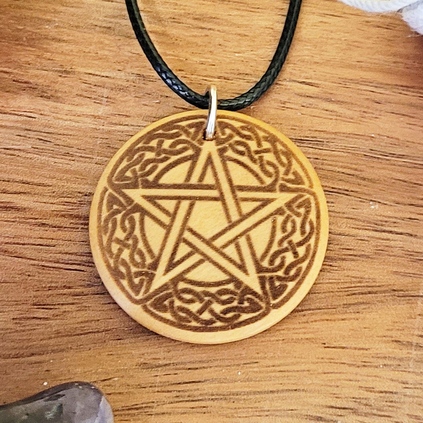 Pentacle Pendant Necklace on Black Cord, Pagan Jewellery for Wiccan, Witch or Druid