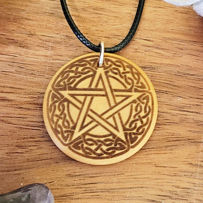 Pentacle Pendant Necklace on Black Cord, Pagan Jewellery for Wiccan, Witch or Druid