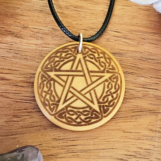 Pentacle Pendant Necklace on Black Cord, Pagan Jewellery for Wiccan, Witch or Druid