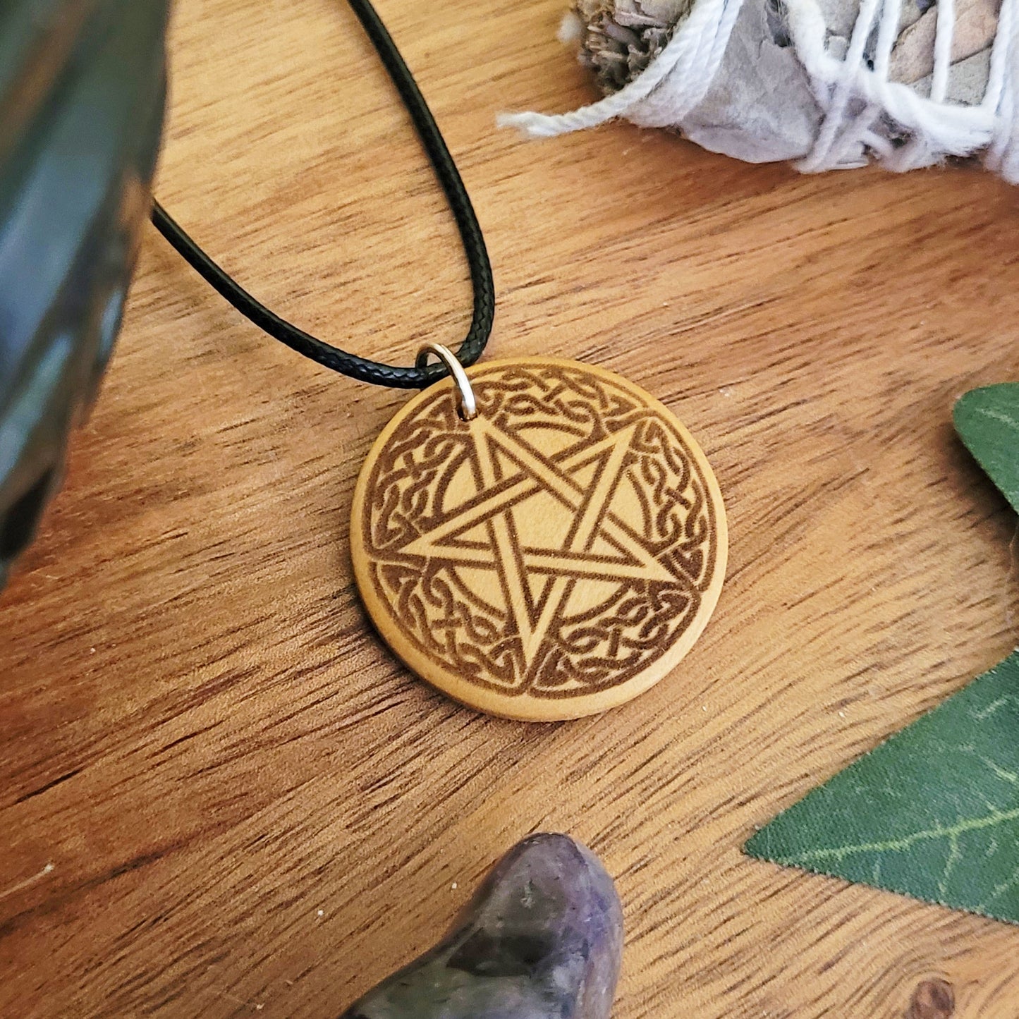 Pentacle Pendant Necklace on Black Cord, Pagan Jewellery for Wiccan, Witch or Druid