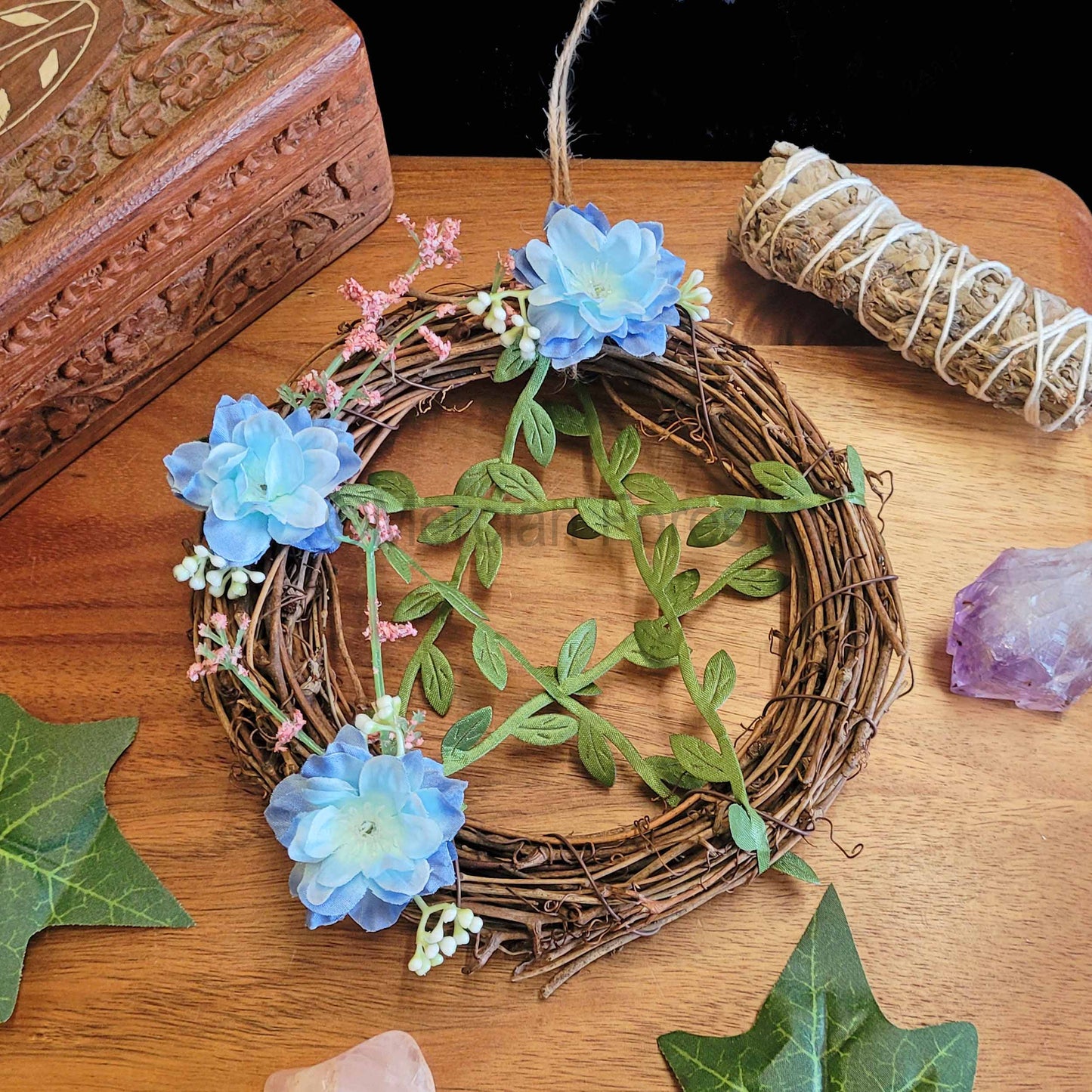 Blue Floral Pentacle Wreath Medium