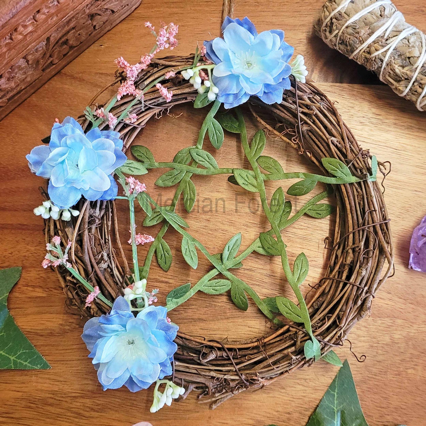 Blue Floral Pentacle Wreath Medium