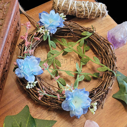 Blue Floral Pentacle Wreath Medium