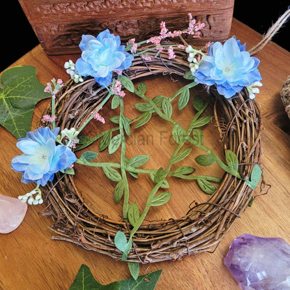 Blue Floral Pentacle Wreath Medium