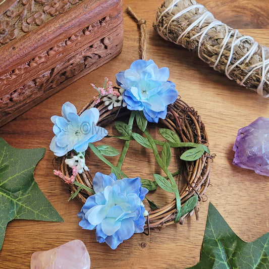 Blue Floral Pentacle Wreath Small