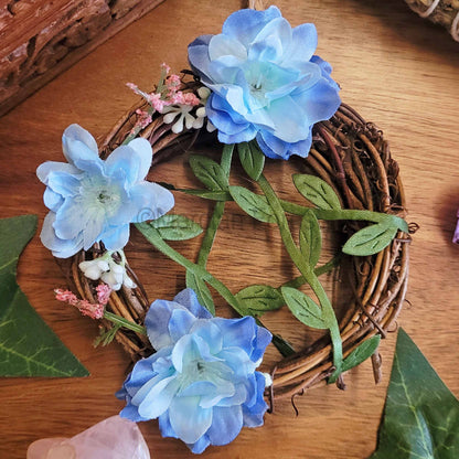 Blue Floral Pentacle Wreath Small