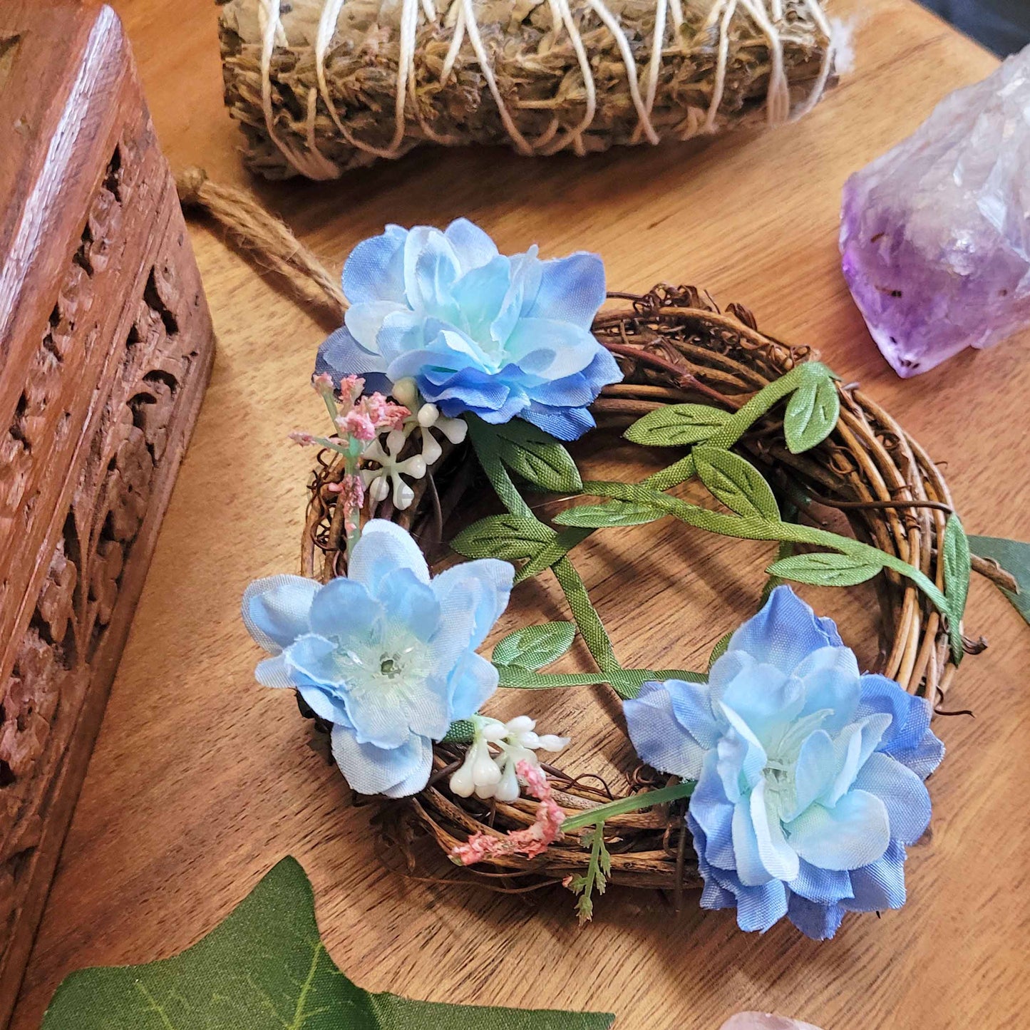 Blue Floral Pentacle Wreath Small