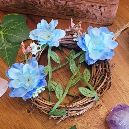 Blue Floral Pentacle Wreath Small