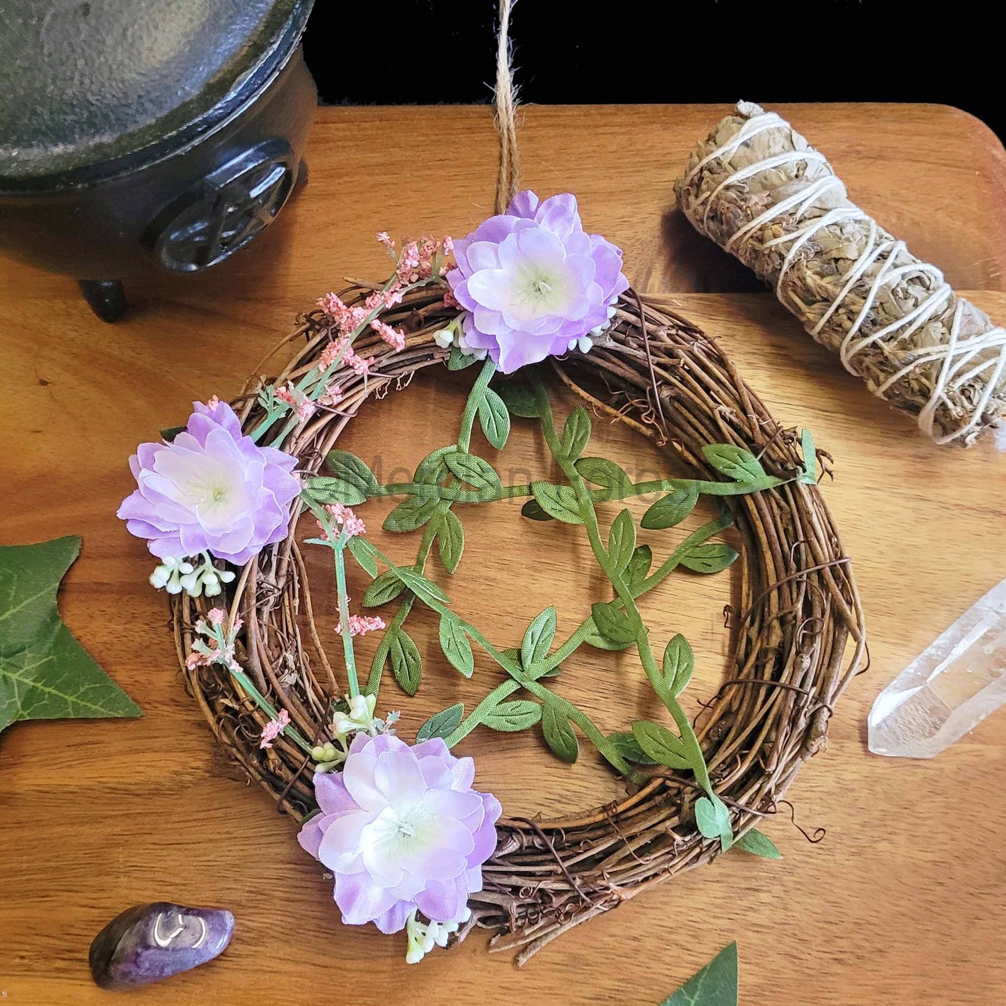 Lilac Floral Pentacle Wreath Medium