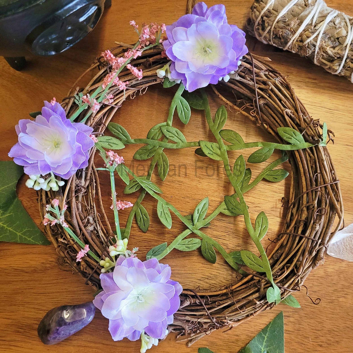 Lilac Floral Pentacle Wreath Medium