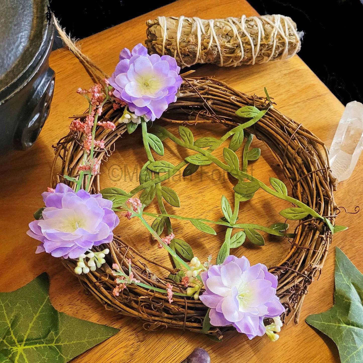 Lilac Floral Pentacle Wreath Medium