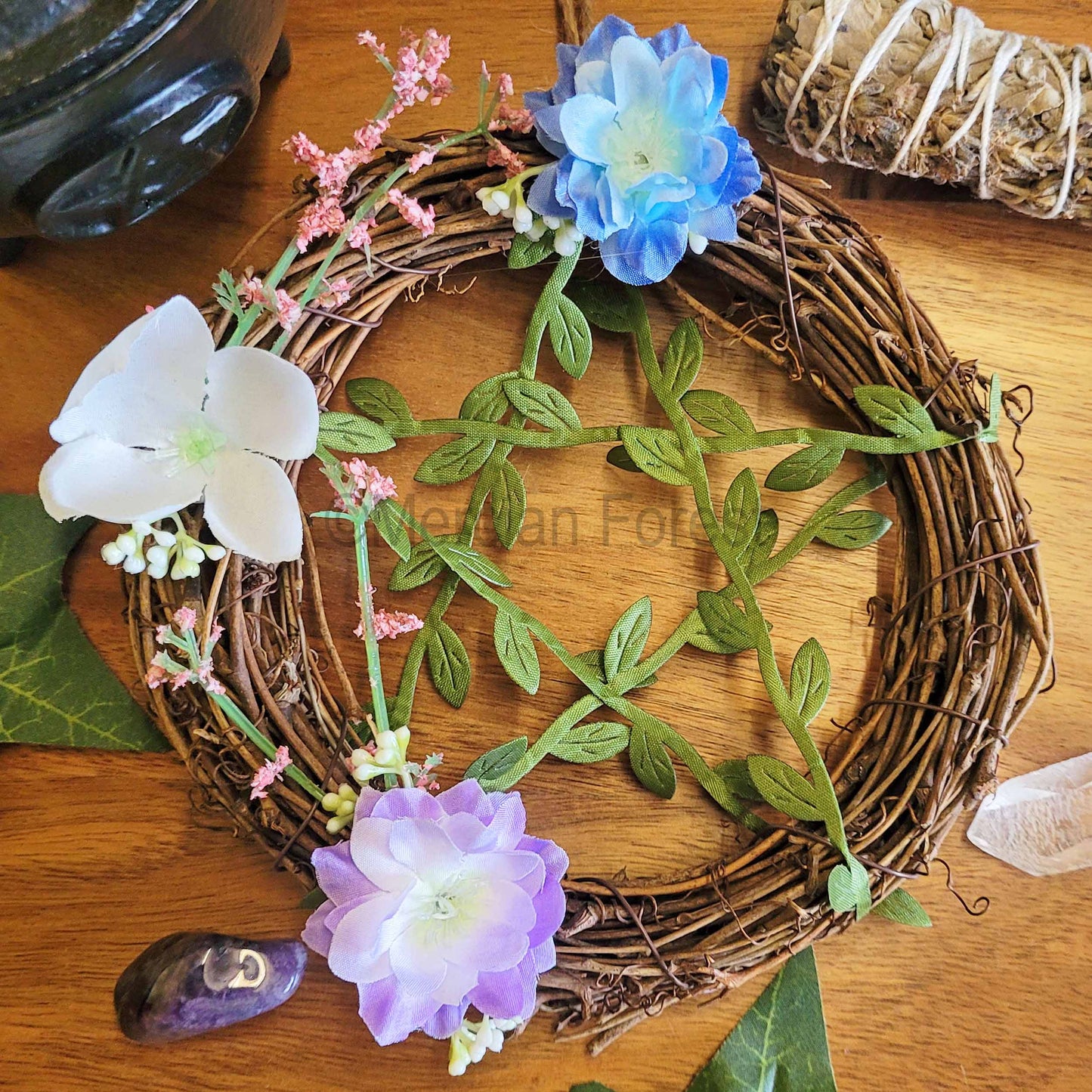 Floral Colour Mix Pentacle Wreath Medium