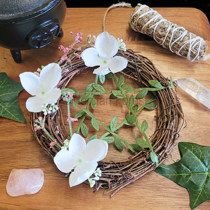 White Floral Pentacle Wreath Medium