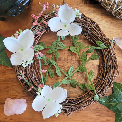 White Floral Pentacle Wreath Medium