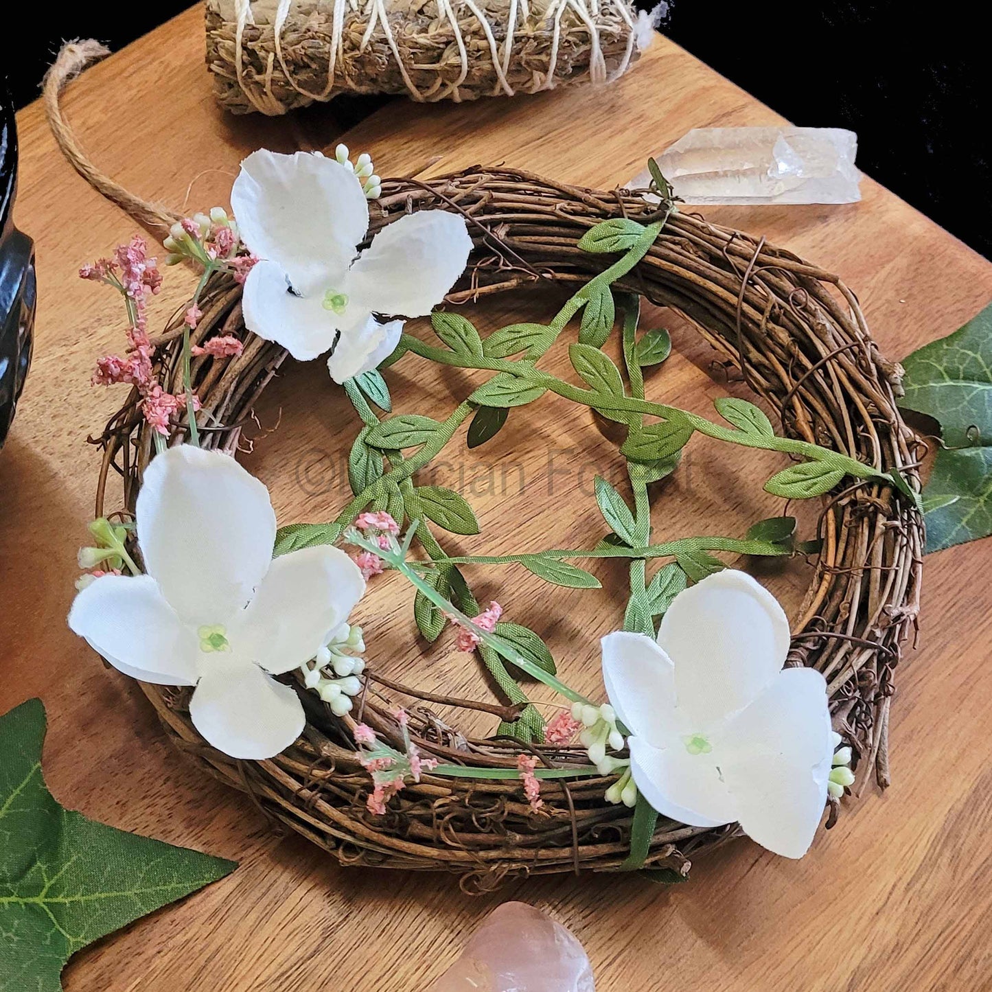 White Floral Pentacle Wreath Medium