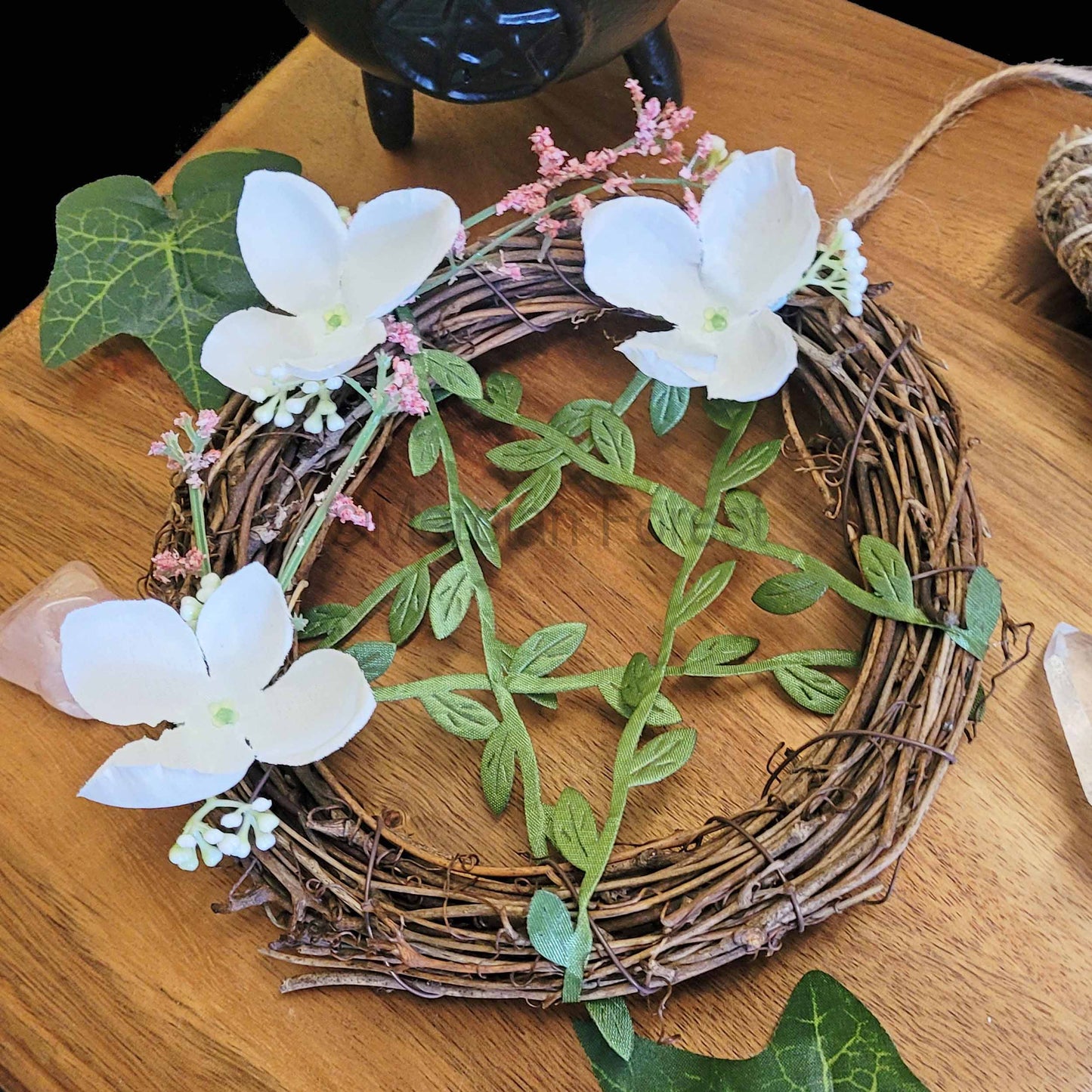 White Floral Pentacle Wreath Medium