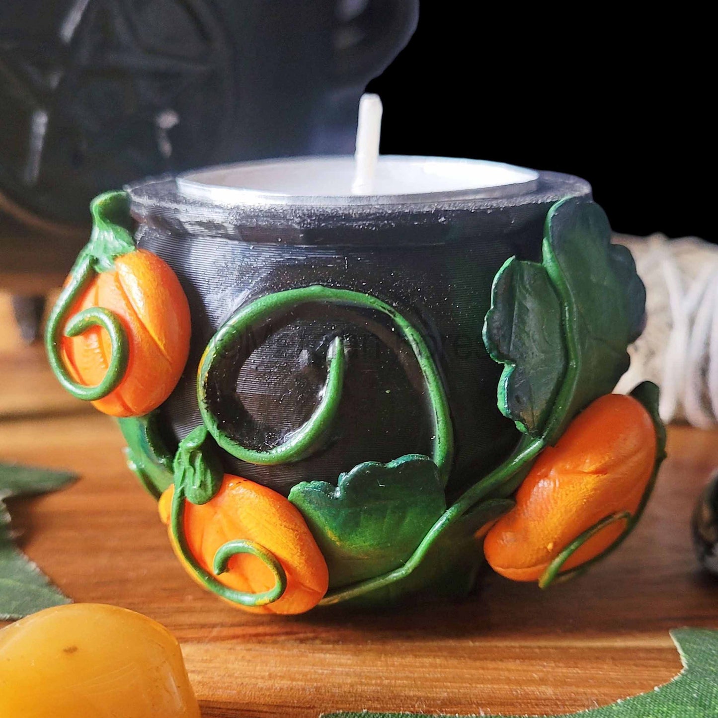 Cauldron Candle Holder, Samhain Tealight Holder, Pagan Decoration, Halloween Decoration