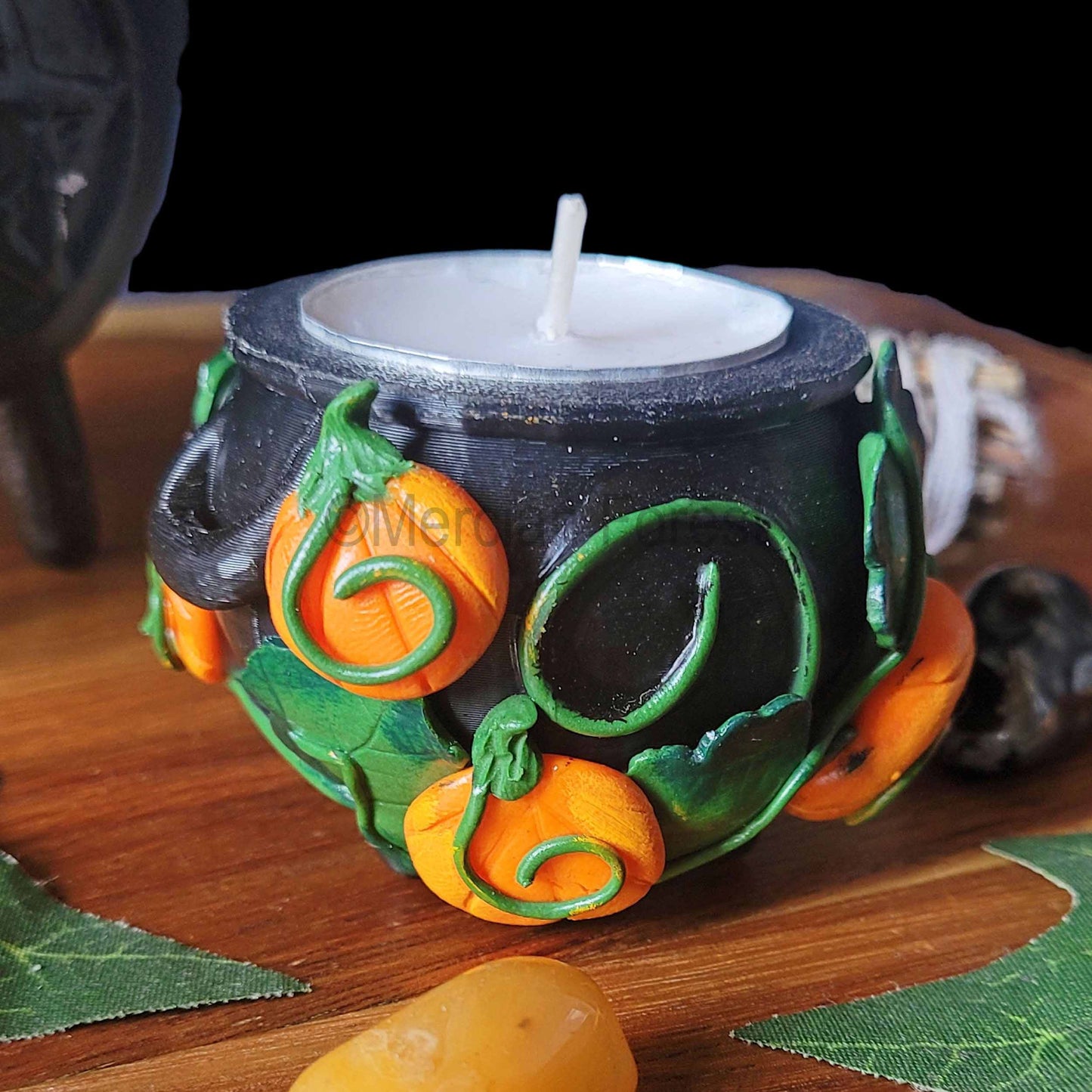 Cauldron Candle Holder, Samhain Tealight Holder, Pagan Decoration, Halloween Decoration