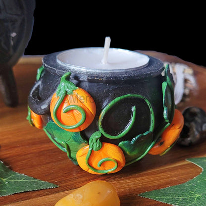 Cauldron Candle Holder, Samhain Tealight Holder, Pagan Decoration, Halloween Decoration