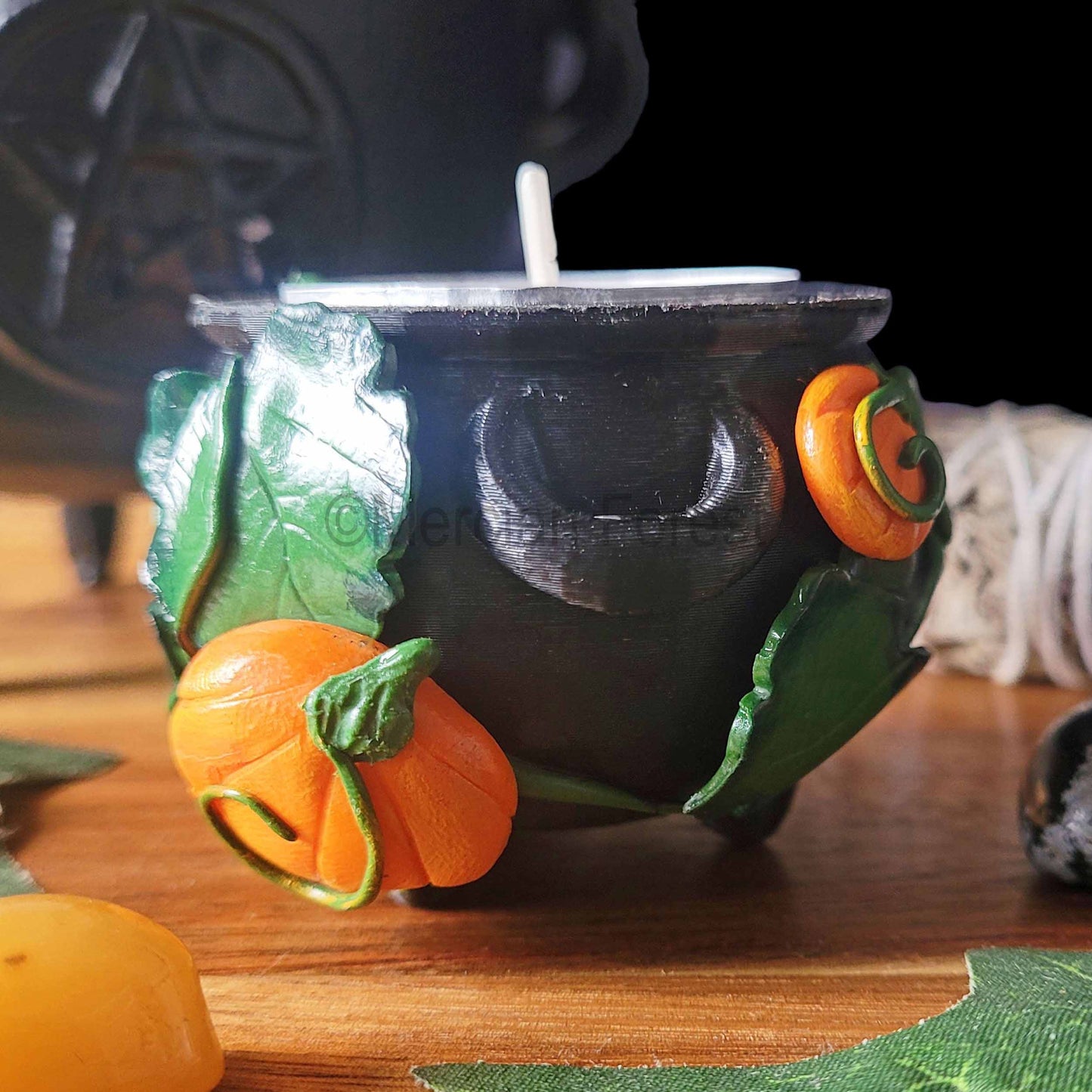 Cauldron Candle Holder, Samhain Tealight Holder, Pagan Decoration, Halloween Decoration