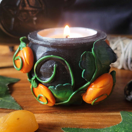 Cauldron Candle Holder, Samhain Tealight Holder, Pagan Decoration, Halloween Decoration