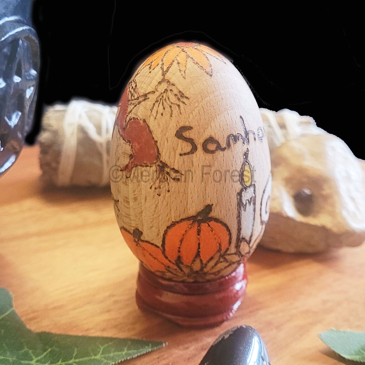 Samhain Wooden Egg Decoration