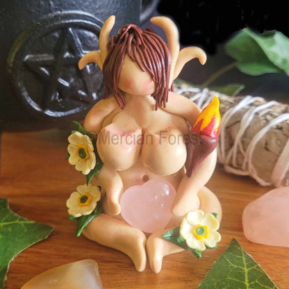 Elen of The Ways Sitting Goddess Figurine with Primrose Flowers