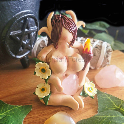 Elen of The Ways Sitting Goddess Figurine with Primrose Flowers