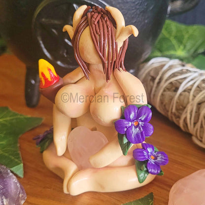 Elen of The Ways Sitting Goddess Figurine with Violet Flowers